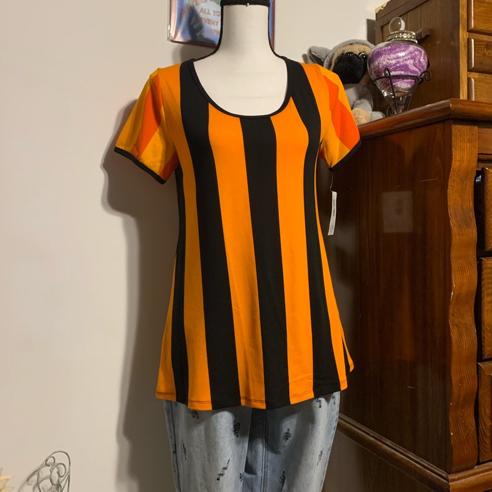 Lularoe Orange Black Stripes Classic T
